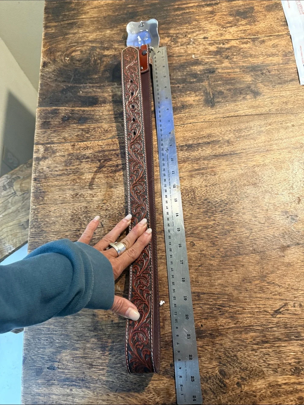 Ariat Brown Tooled Leather Belt with Silver Buckle